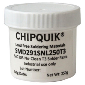 CHIP QUIK - No-Clean Lead-Free Solder Paste Jar, Sn96.5/Ag3/Cu0.5, T3 Mesh, 250g