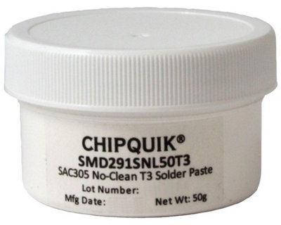 CHIP QUIK - No-Clean Lead-Free Solder Paste Jar, Sn96.5/Ag3/Cu0.5, T3 Mesh, 50g