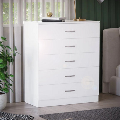 Chiswick Gloss White 5 Drawer Modern Tower Chest Of Drawers - (H) 100cm x (W) 70cm x (D) 40cm