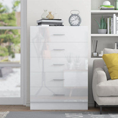 Chiswick Gloss White 5 Drawer Modern Tower Chest Of Drawers | DIY at B&Q
