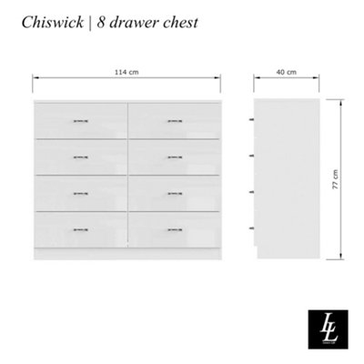 Chiswick Gloss White 8 Drawer Modern Twin Chest Of Drawers