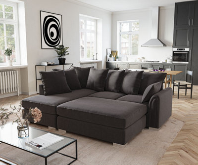 Chiswick Left Hand Facing Corner Sofa with Footstool Black - Main Image