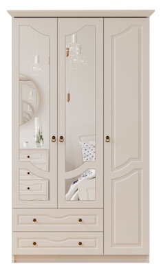 CHLOE  3 Door 2 Drawer Mirrored White Wardrobe