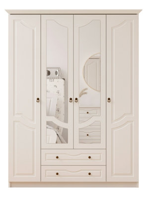CHLOE 4 Door 2 Drawer Mirrored White Wardrobe