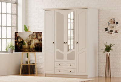 CHLOE 4 Door 2 Drawer Mirrored White Wardrobe