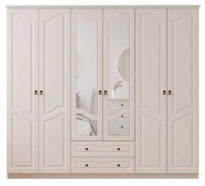 CHLOE 6 Door 2 Drawer Mirrored White Wardrobe