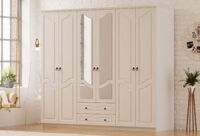 CHLOE 6 Door 2 Drawer Mirrored White Wardrobe