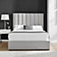 Chloe Light Grey Velvet King Size 5FT Fabric With Silver Chrome Trim And Ottoman Storage Gas Lift Bed