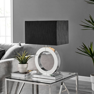 CHLOE Mirrored Halo Shaped Table Lamp Light and Chic Black Fabric Shade Including A Rated Energy Efficient LED Bulb