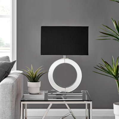 CHLOE Mirrored Halo Shaped Table Lamp Light and Chic Black Fabric