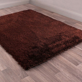 Chocolate Modern Plain Shaggy Sparkle Easy to Clean Plain Rug for Living Room, Bedroom - 60cm X 110cm