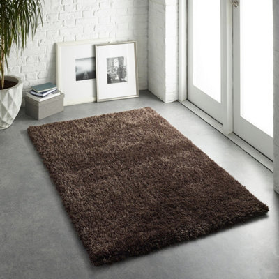 Chocolate Polyester Plain Modern Shaggy Handmade Rug for Living Room and Bedroom-160cm X 230cm