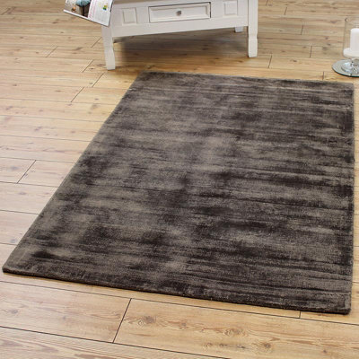 Chocolate Viscose Easy to clean Plain Handmade , Luxurious , Modern Rug for Living Room, Bedroom - 120cm X 170cm