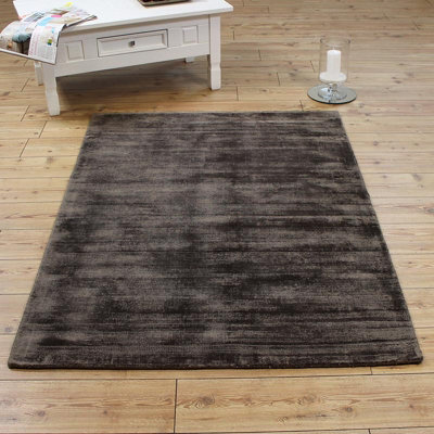 Chocolate Viscose Easy to clean Plain Handmade , Luxurious , Modern Rug ...