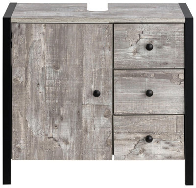 Chris Sink Cabinet with 1 Door & 3 Drawers Concrete/Black