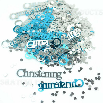 Christening Confetti Blue & Silver 14 grams Table Scatter Party Decorations 1 pack
