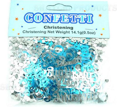 Christening Confetti Blue & Silver 14 grams Table Scatter Party Decorations 1 pack