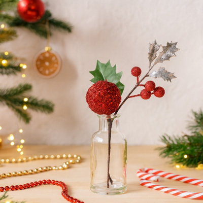 Cabilock 15pcs Artificial Berry Picks - Silver Glitter Holly Stems For Christmas Tree Decor