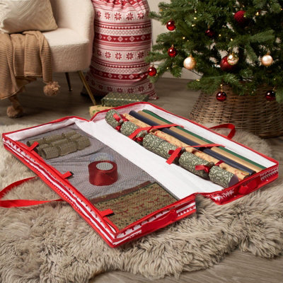 Christmas 2 x Wrapping Paper Storage Organiser Nordic Xmas Gift Wrap Bag Red