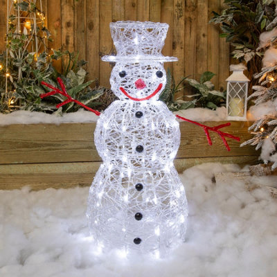 Christmas Acrylic 80cm Snowman with 100 Cool White Twinking LED Lights