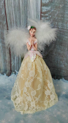 Christmas Angel Tree Topper Sparkling Lace Dress Traditional Decoration 24cm