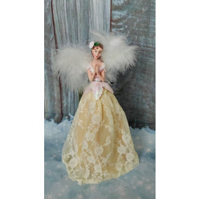 Christmas Angel Tree Topper Sparkling Lace Dress Traditional Decoration 24cm