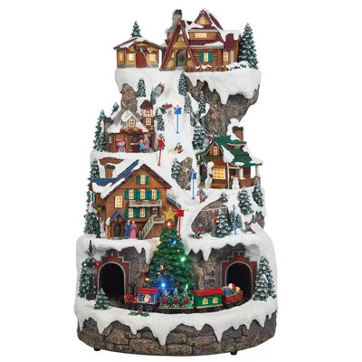 置物 WINTER MOUNTAINS Christmas Animated Ski Mountain with Lights and Music 20 Inches