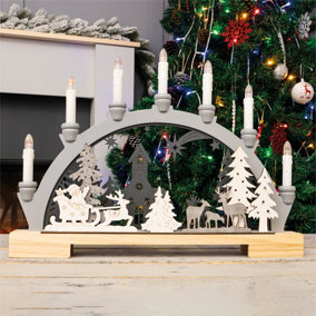 Christmas Battery Powered LED Wooden Festive Candle Bridge Ornament