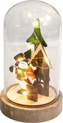 Christmas Battery Powered Light Up Cloche Christmas Scene Globe Ornament- Snowman