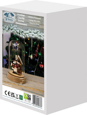 Christmas Battery Powered Light Up Cloche Christmas Scene Globe Ornament- Snowman