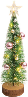 Christmas Battery Powered Light Up Mini Christmas Tree Ornament- Pink & Pearl Baubles