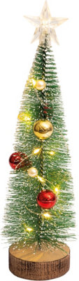 Christmas Battery Powered Light Up Mini Christmas Tree Ornament- Red & Gold Baubles