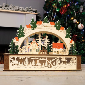 Christmas Battery Powered Wooden Festive Lighting Arch Ornament