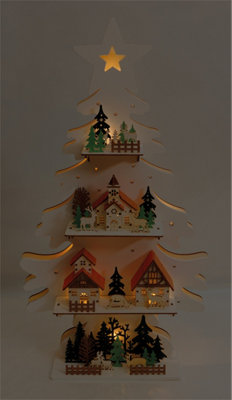 Christmas Battery Powered Wooden Light Up Christmas Tree Ornament