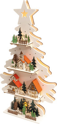 Christmas Battery Powered Wooden Light Up Christmas Tree Ornament