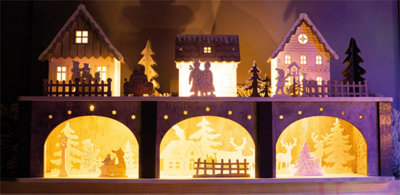 Christmas Battery Powered Wooden Light Up Festive Scene Ornament- Large - 4