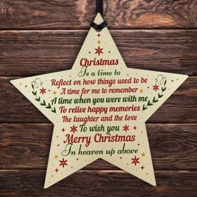 CHRISTMAS BAUBLE Wooden Star Memorial Plaque For Mum Dad
