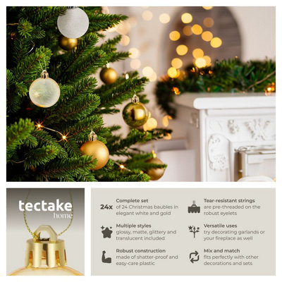 Christmas Baubles - 24-piece set in white and gold - white/gold