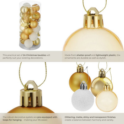 Christmas Baubles - 24-piece set in white and gold - white/gold