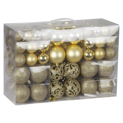 Christmas Baubles Gold Shatterproof Assorted Pack of 100