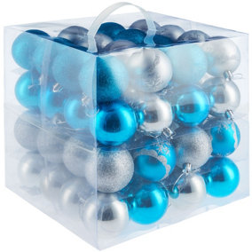 Christmas baubles in sliver/blue (set of 64 ) - silver/blue