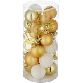 Christmas baubles in white/gold (set of 24) - white/gold