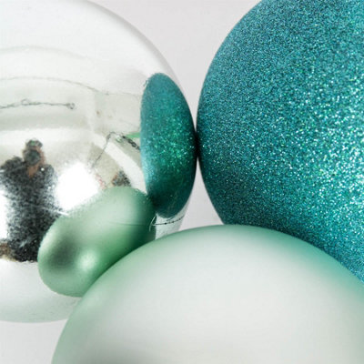 Christmas Baubles Shatterproof Turquoise xmas Tree Decorations Ornaments Balls Hanging Decorations Shiny Matte Glitter 10cm 3Pcs