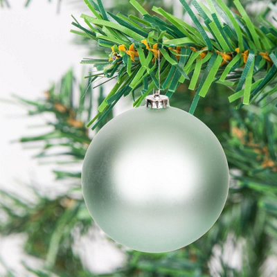 Christmas Baubles Shatterproof Turquoise xmas Tree Decorations Ornaments Balls Hanging Decorations Shiny Matte Glitter 10cm 3Pcs