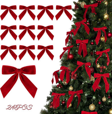 Christmas Bow Decorations, 24 Medium Red Velvet Bows 13 x 18 cm for ...
