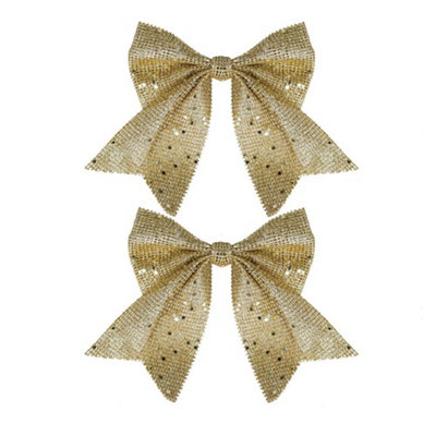 Christmas Bow Gold 12x13cm Pack of 2