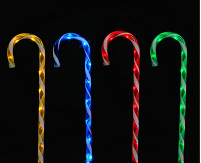 Christmas Candy Cane Garden Stakes 40 LEDs 75cm Multicolour - Set of 4