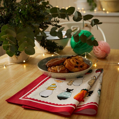 Christmas Cats in Waiting Animal Print 100% Cotton Tea Towel - 3