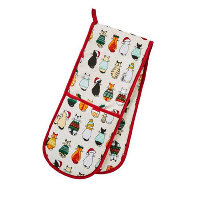 Christmas Cats in Waiting Animal Print  Double Oven Glove