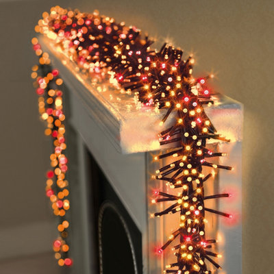 Christmas Cluster Lights 2000 LED Red & Vintage Gold Multi Action 25M